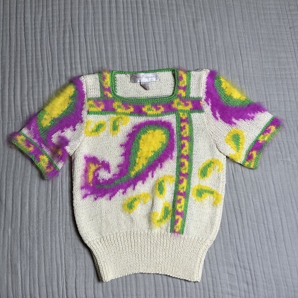 Sweaters - Vintage 80's Sheila Raymond Size Small Handknit Mohair Blend Paisley Sweater